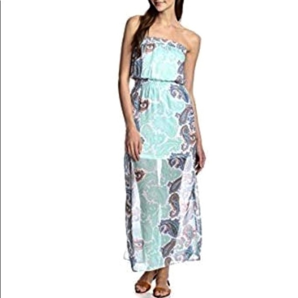 Beautiful aqua paisley strapless maxi